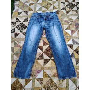 BKE Buckle Tyler Straight Jeans Mens 34R Blue Stretch Light Medium Flex Workwear